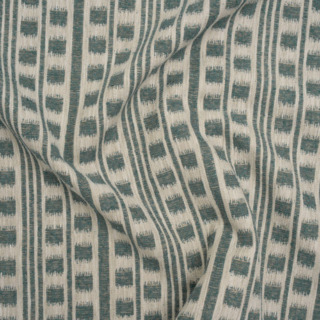 Polyester and Cotton Home Decor Jacquard - Teal Ikat Squares in Stripes - British Imported