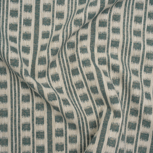 Polyester and Cotton Home Decor Jacquard - Teal Ikat Squares in Stripes - British Imported