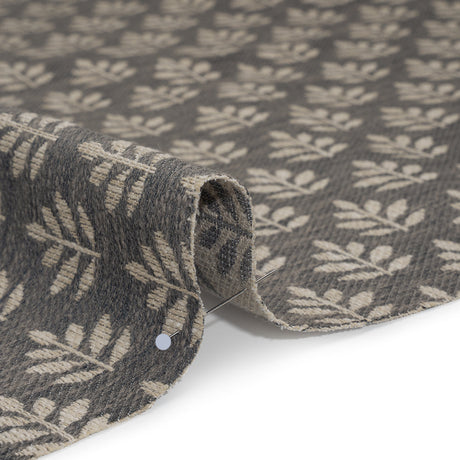 Polyester and Cotton Twill Jacquard - Charcoal Lines of Leaves - British Imported