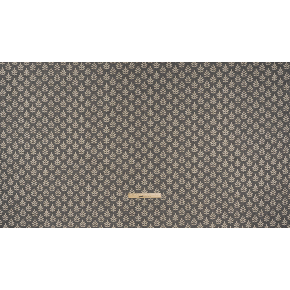 Polyester and Cotton Twill Jacquard - Charcoal Lines of Leaves - British Imported