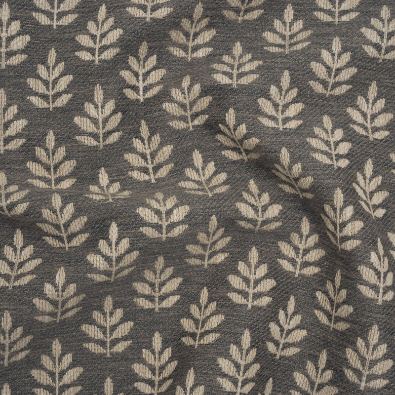 Polyester and Cotton Twill Jacquard - Charcoal Lines of Leaves - British Imported