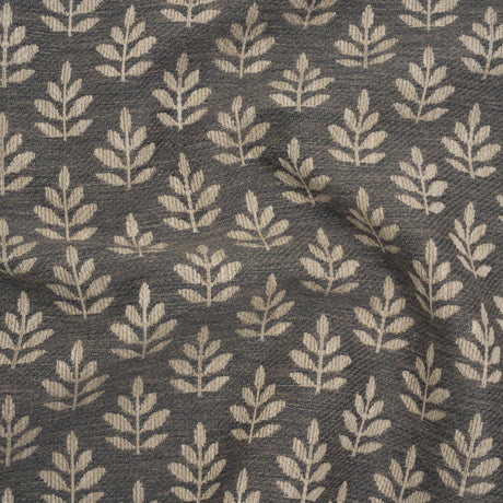Polyester and Cotton Twill Jacquard - Charcoal Lines of Leaves - British Imported