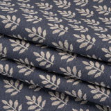 Polyester and Cotton Twill Jacquard - Indigo Lines of Leaves - British Imported