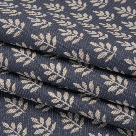 Polyester and Cotton Twill Jacquard - Indigo Lines of Leaves - British Imported