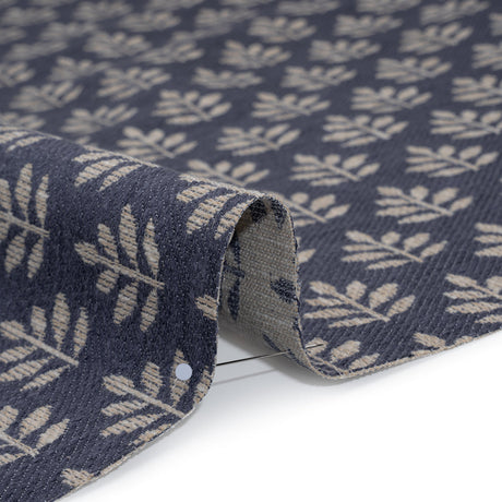 Polyester and Cotton Twill Jacquard - Indigo Lines of Leaves - British Imported