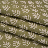 Polyester and Cotton Twill Jacquard - Olive Lines of Leaves - British Imported