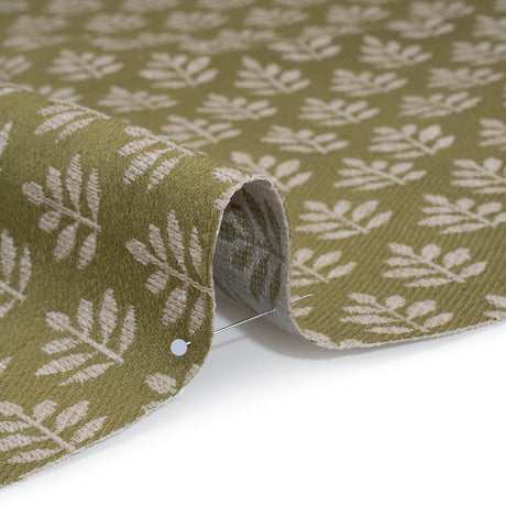 Polyester and Cotton Twill Jacquard - Olive Lines of Leaves - British Imported