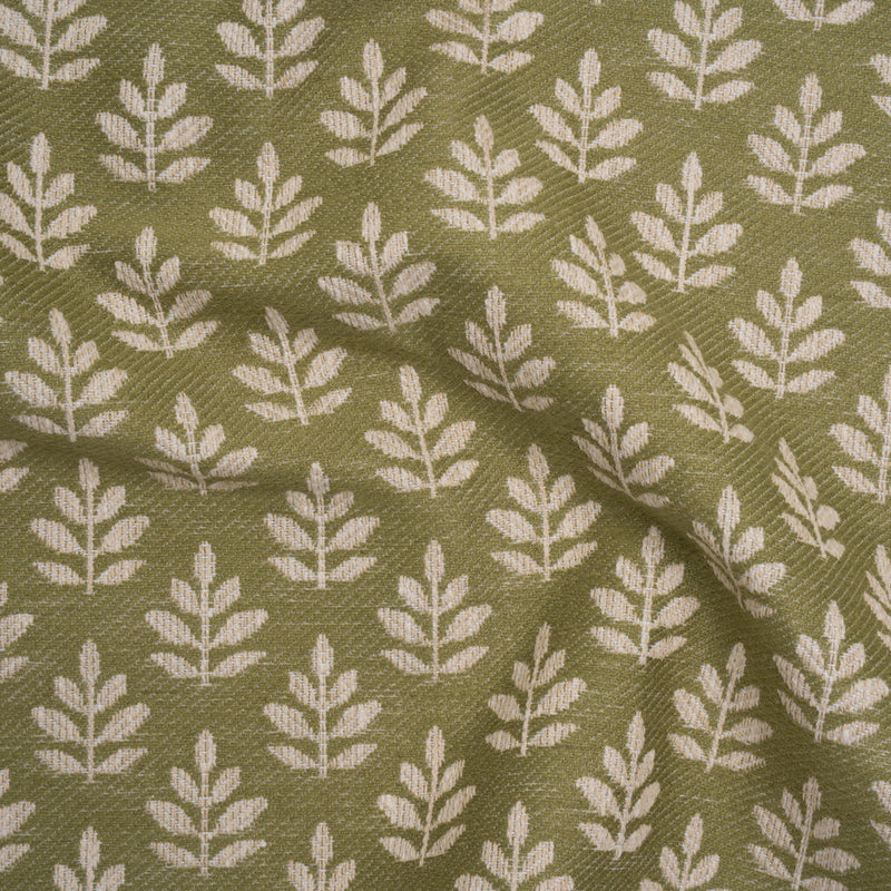 Polyester and Cotton Twill Jacquard - Olive Lines of Leaves - British Imported