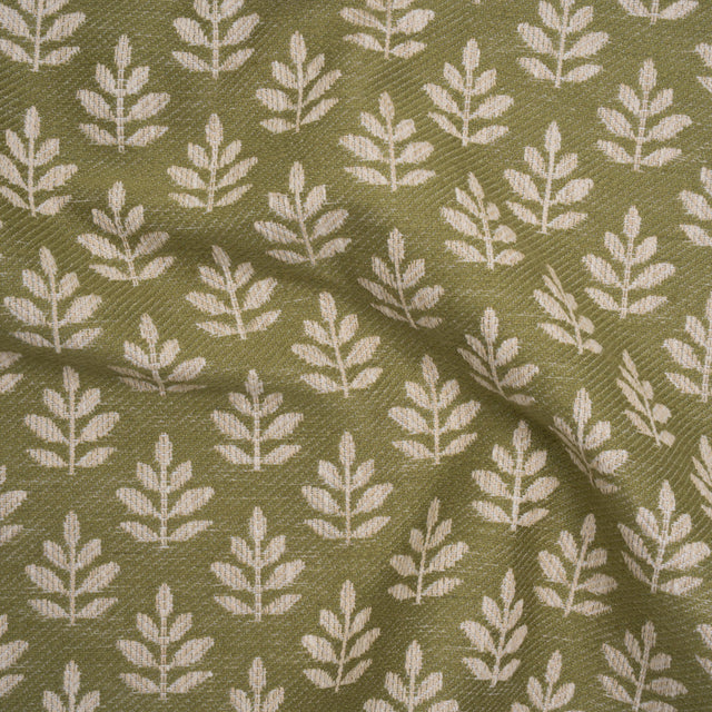 Polyester and Cotton Twill Jacquard - Olive Lines of Leaves - British Imported