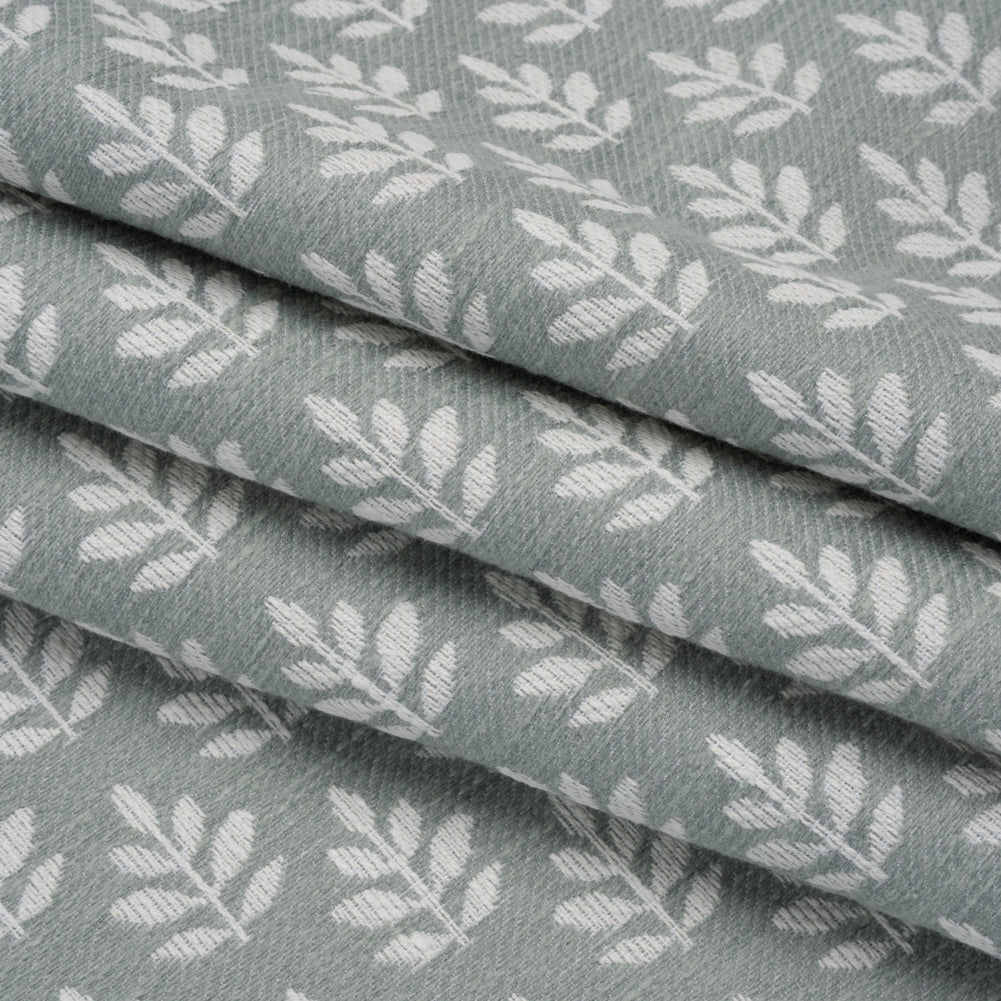 Polyester and Cotton Twill Jacquard - Seafoam Lines of Leaves - British Imported