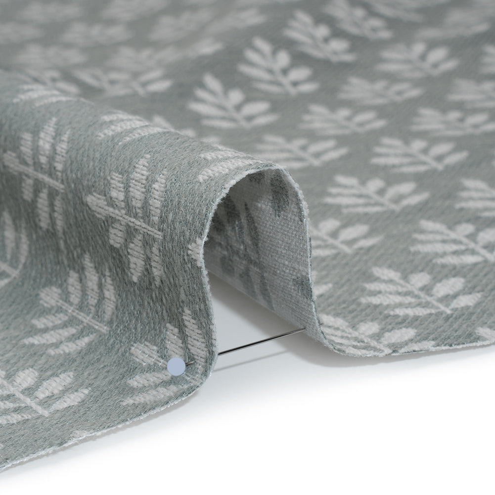 Polyester and Cotton Twill Jacquard - Seafoam Lines of Leaves - British Imported