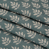Polyester and Cotton Twill Jacquard - Teal Lines of Leaves - British Imported
