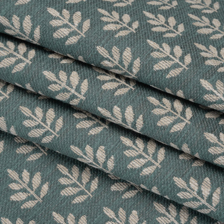 Polyester and Cotton Twill Jacquard - Teal Lines of Leaves - British Imported