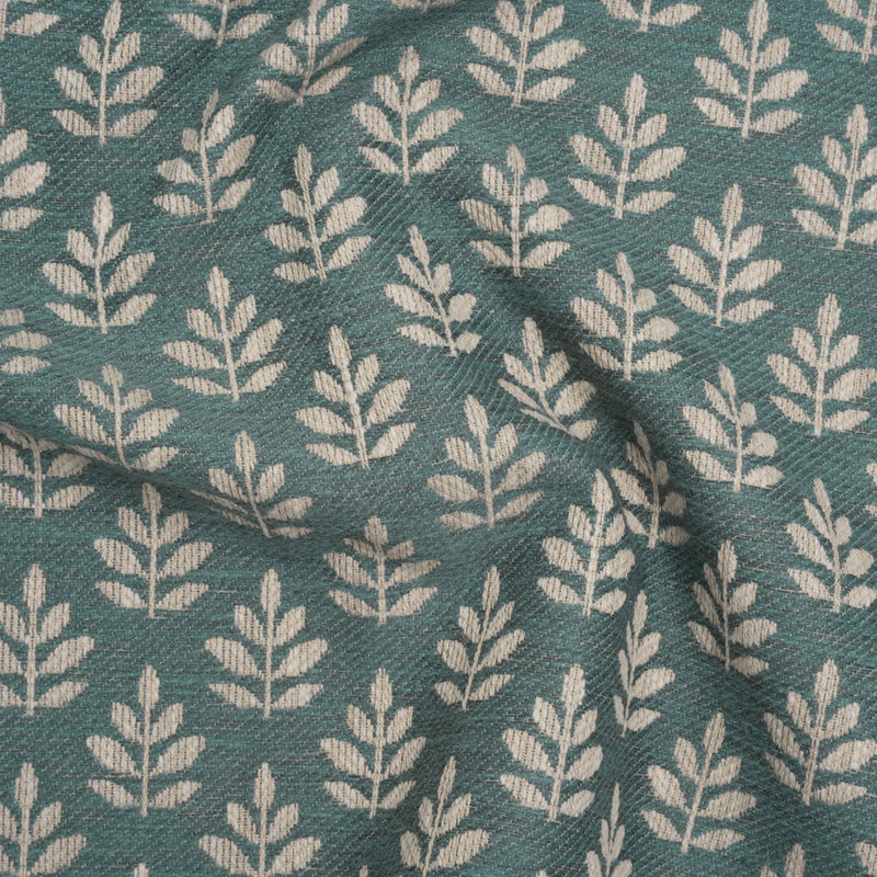 Polyester and Cotton Twill Jacquard - Teal Lines of Leaves - British Imported