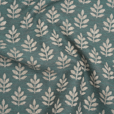Polyester and Cotton Twill Jacquard - Teal Lines of Leaves - British Imported