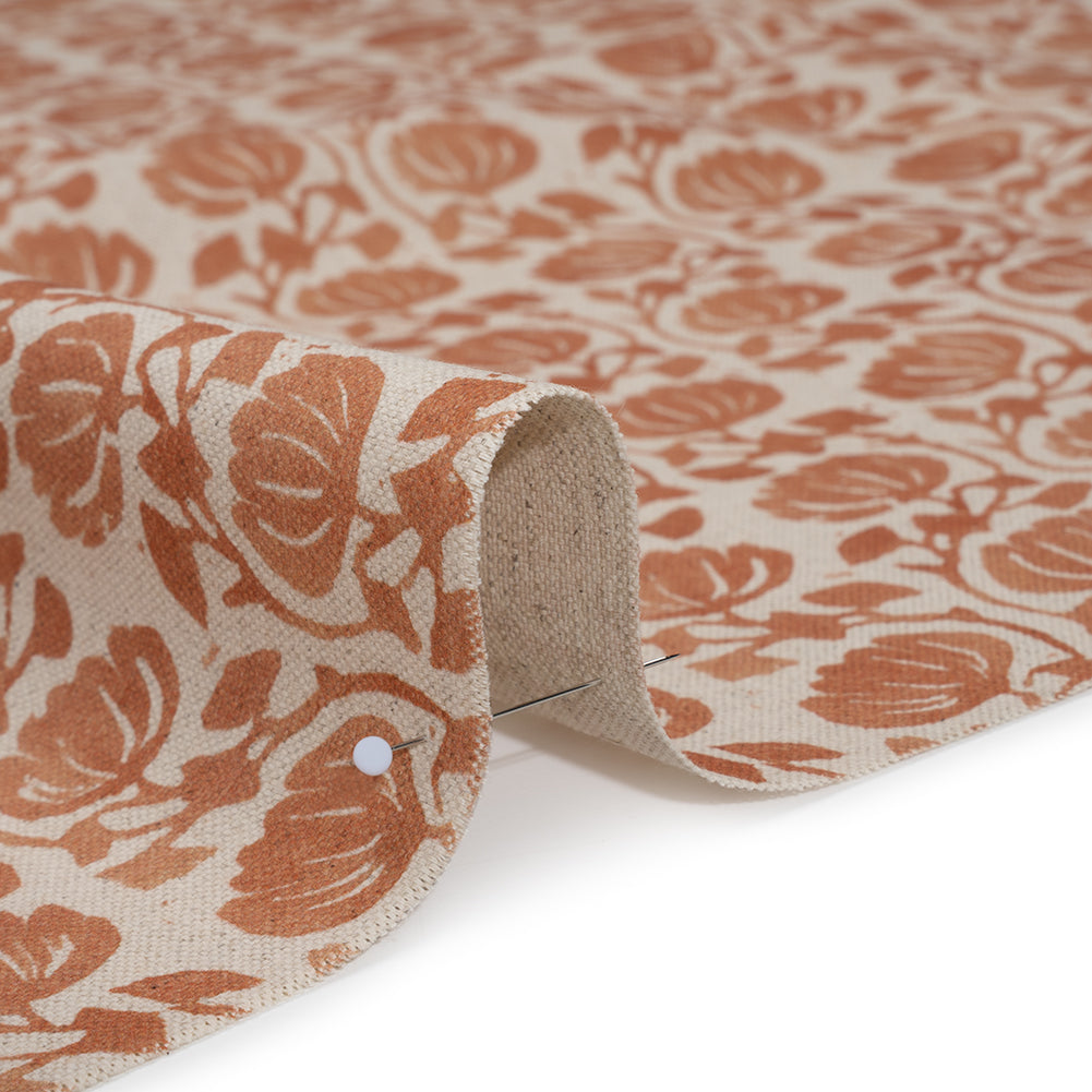 Cotton and Linen Canvas Print - Ginger Block Print Florals - British Imported