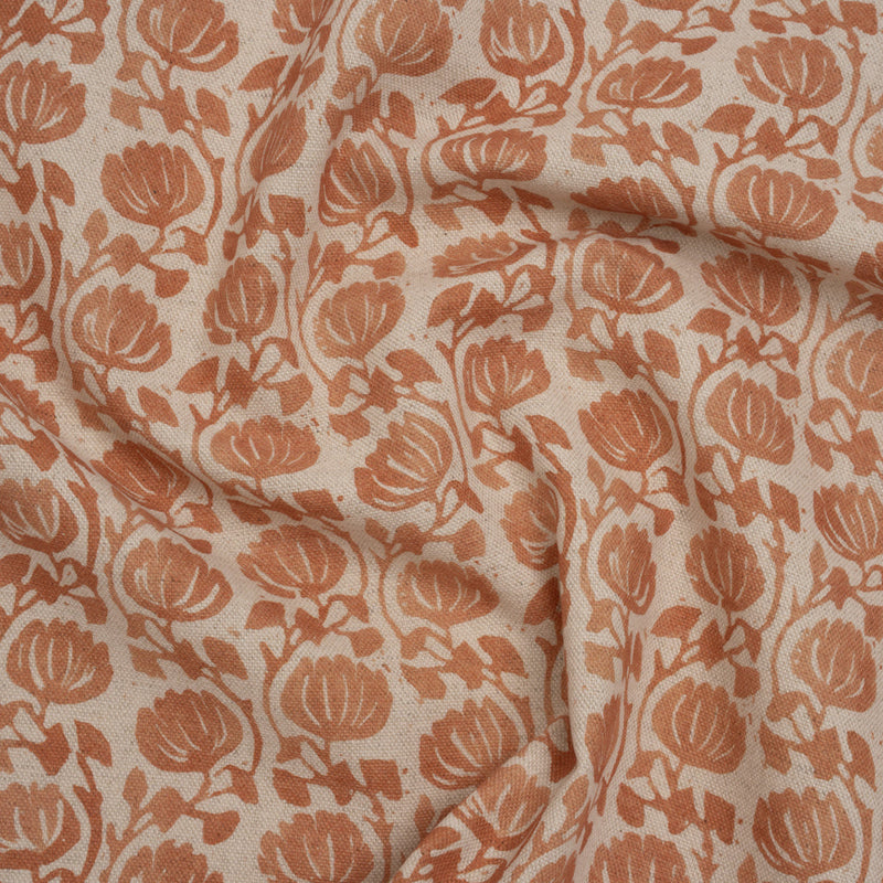 Cotton and Linen Canvas Print - Ginger Block Print Florals - British Imported