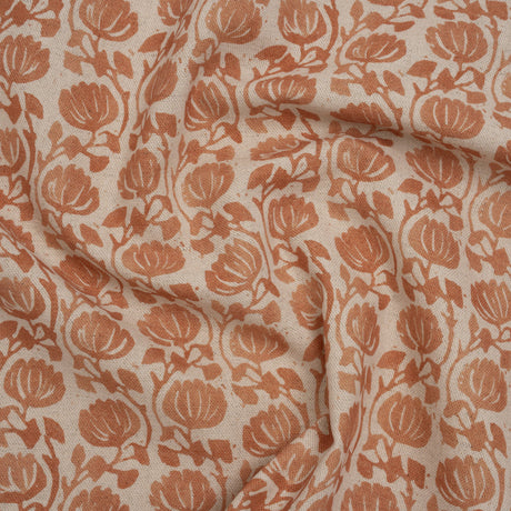 Cotton and Linen Canvas Print - Ginger Block Print Florals - British Imported