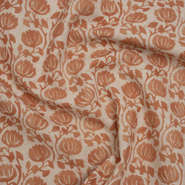 Cotton and Linen Canvas Print - Ginger Block Print Florals - British Imported