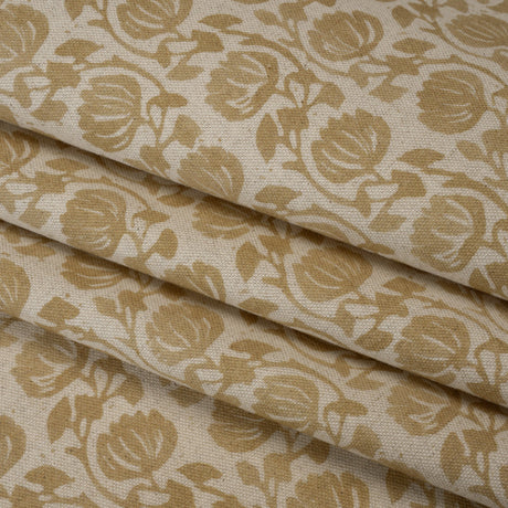 Cotton and Linen Canvas Print - Maize Block Print Florals - British Imported