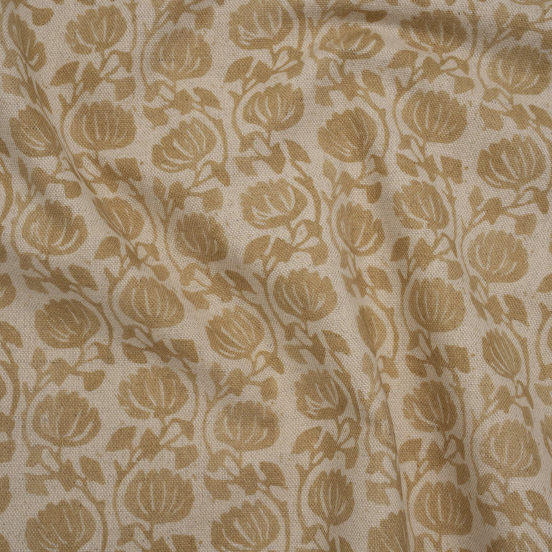 Cotton and Linen Canvas Print - Maize Block Print Florals - British Imported