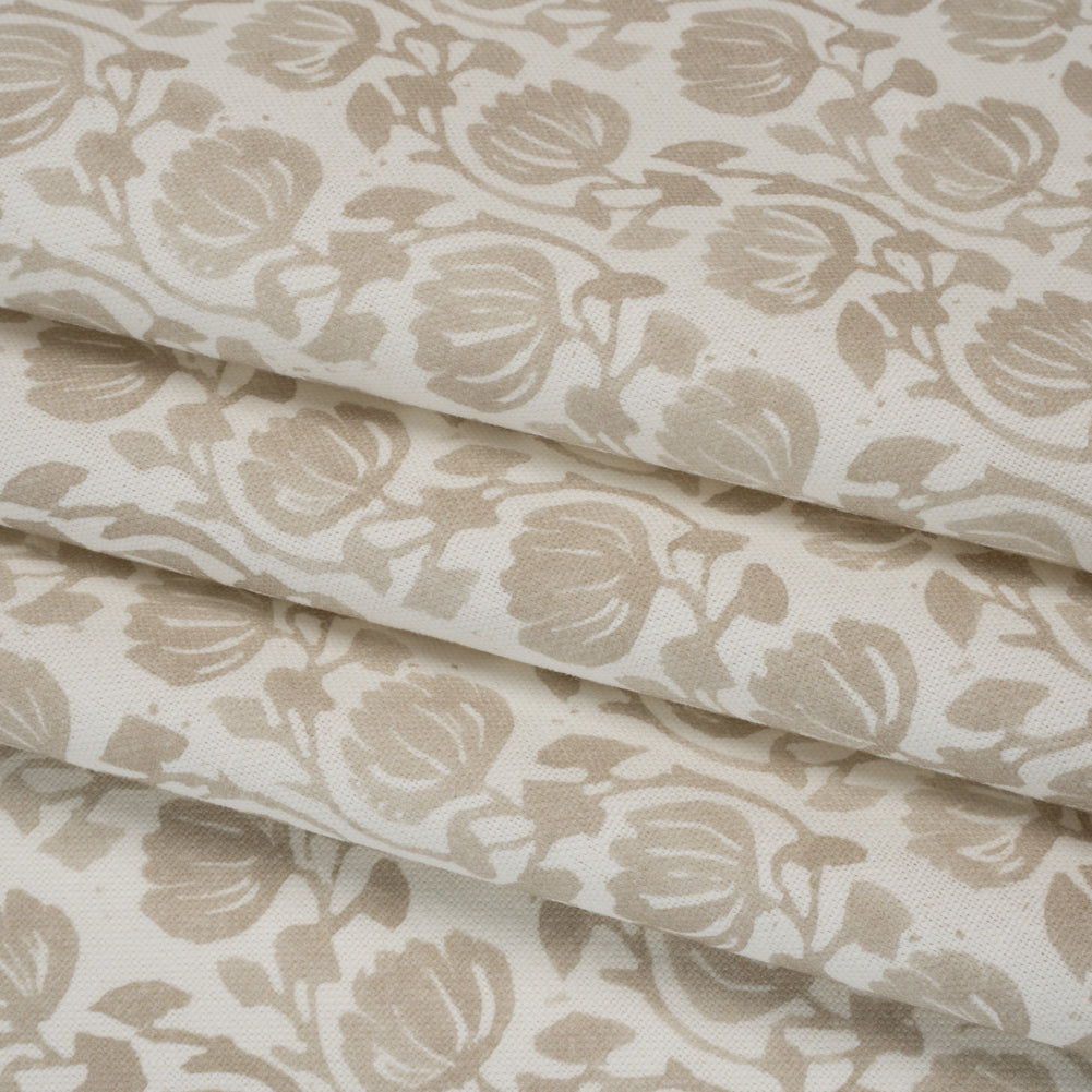 Cotton and Linen Canvas Print - Natural Block Print Florals - British Imported