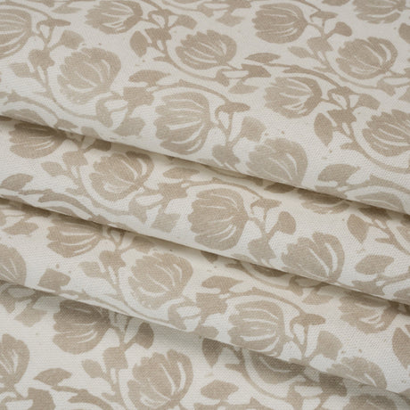 Cotton and Linen Canvas Print - Natural Block Print Florals - British Imported