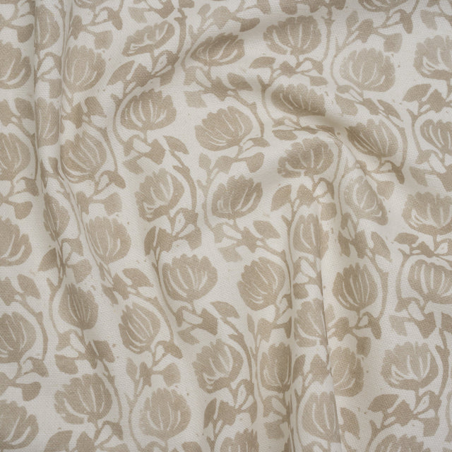 Cotton and Linen Canvas Print - Natural Block Print Florals - British Imported
