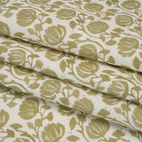 Cotton and Linen Canvas Print - Olive Block Print Florals - British Imported