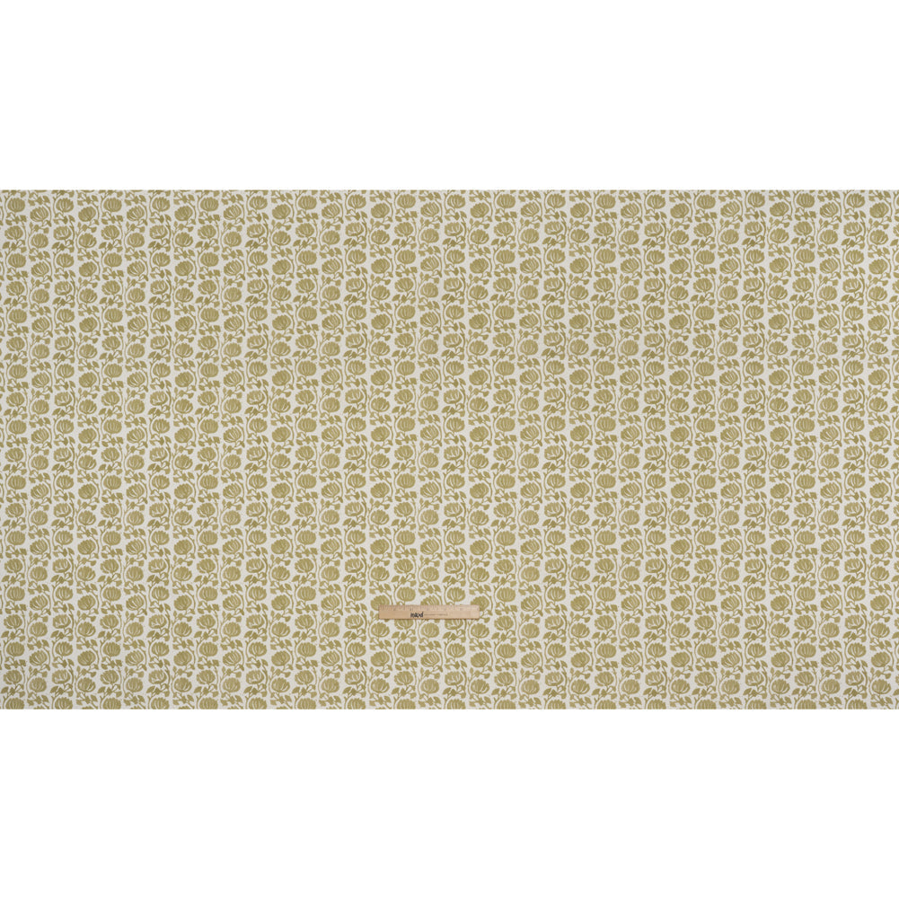 Cotton and Linen Canvas Print - Olive Block Print Florals - British Imported