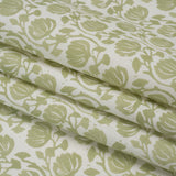Cotton and Linen Canvas Print - Pistachio Block Print Florals - British Imported