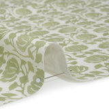 Cotton and Linen Canvas Print - Pistachio Block Print Florals - British Imported