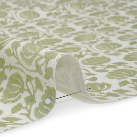 Cotton and Linen Canvas Print - Pistachio Block Print Florals - British Imported