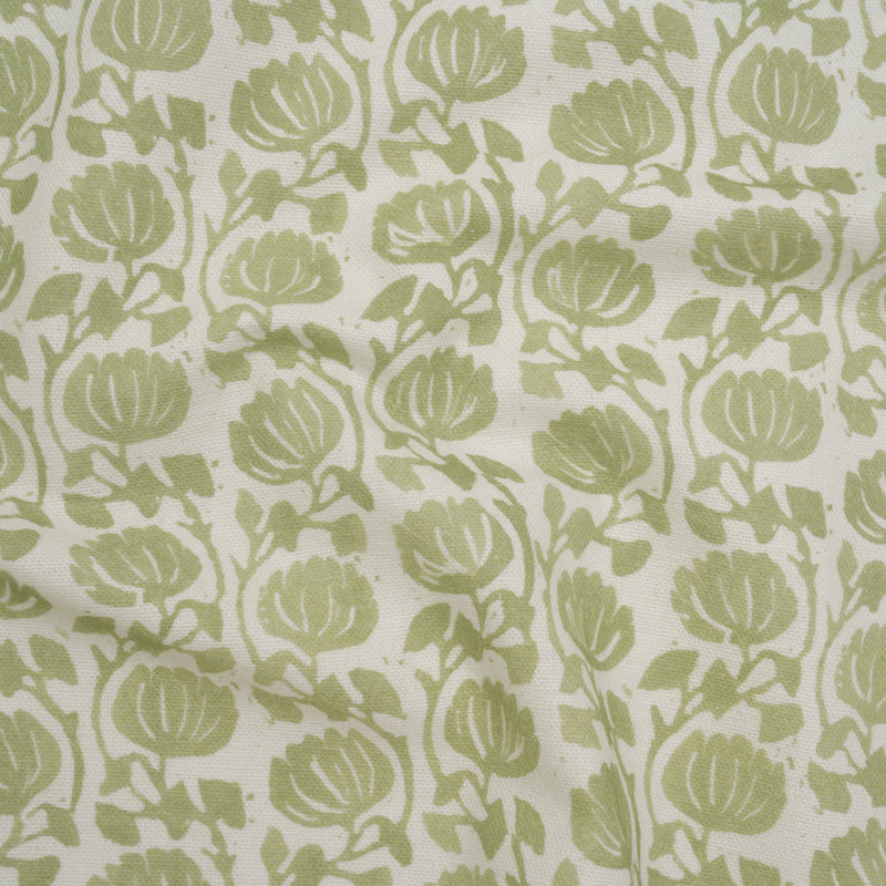 Cotton and Linen Canvas Print - Pistachio Block Print Florals - British Imported