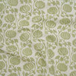 Cotton and Linen Canvas Print - Pistachio Block Print Florals - British Imported