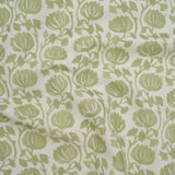 Cotton and Linen Canvas Print - Pistachio Block Print Florals - British Imported