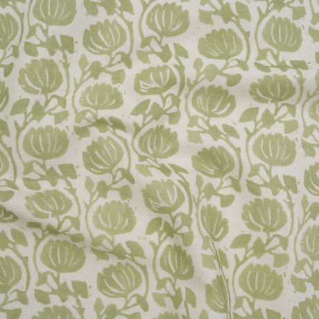 Cotton and Linen Canvas Print - Pistachio Block Print Florals - British Imported