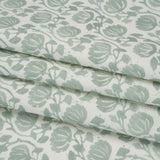 Cotton and Linen Canvas Print - Seafoam Block Print Florals - British Imported