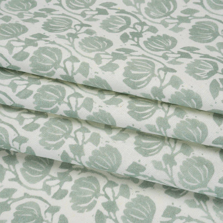 Cotton and Linen Canvas Print - Seafoam Block Print Florals - British Imported