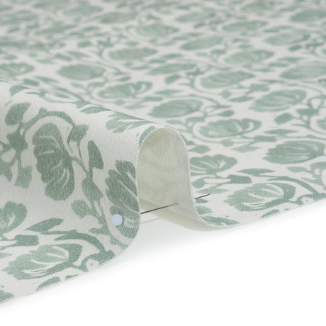 Cotton and Linen Canvas Print - Seafoam Block Print Florals - British Imported