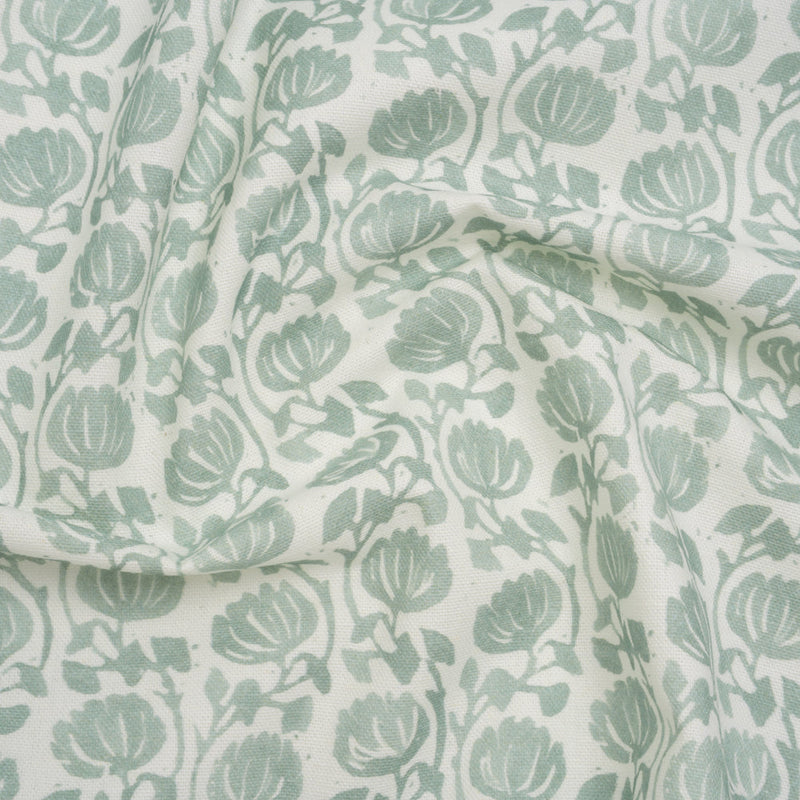 Cotton and Linen Canvas Print - Seafoam Block Print Florals - British Imported