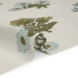 Polyester and Cotton Slubbed Drapery Woven with Viscose Embroidery - Lagoon Simple Flowers - British Imported