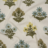 Polyester and Cotton Slubbed Drapery Woven with Viscose Embroidery - Lagoon Simple Flowers - British Imported