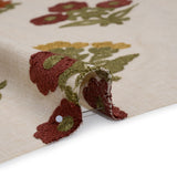 Polyester and Cotton Slubbed Drapery Woven with Viscose Embroidery - Terracotta Simple Flowers - British Imported