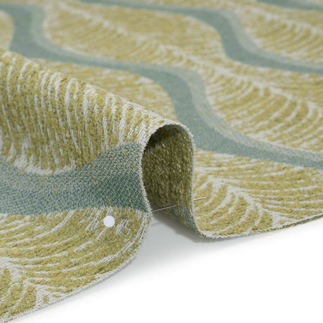 Polyester and Cotton Boucle Jacquard - Lagoon Leaf Ogee Waves - British Imported