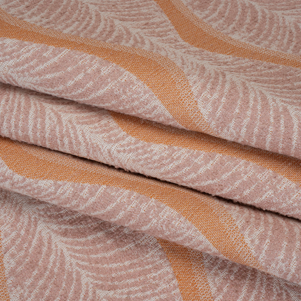Polyester and Cotton Boucle Jacquard - Tangerine Leaf Ogee Waves - British Imported