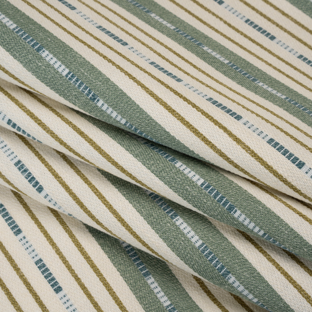 Recycled Polyester Twill Jacquard - Kingfisher Stripes and Dashes - British Imported