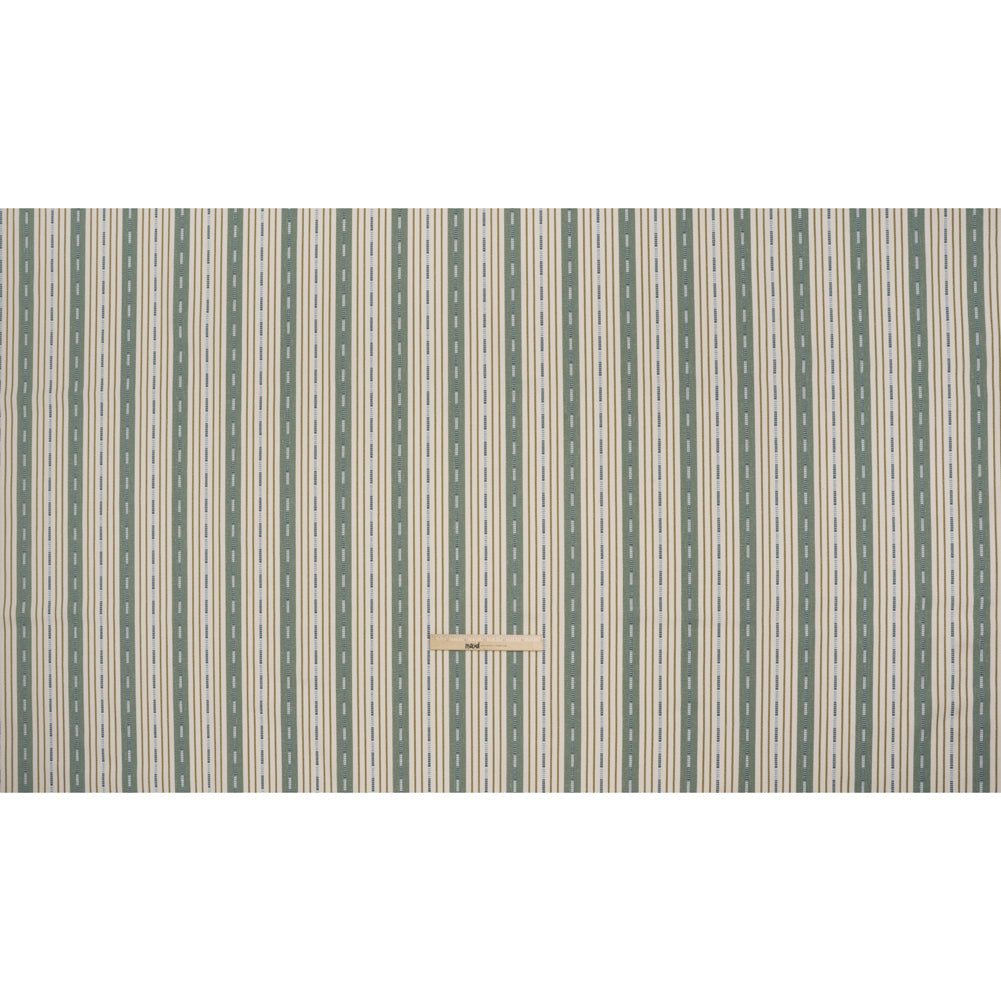 Recycled Polyester Twill Jacquard - Kingfisher Stripes and Dashes - British Imported