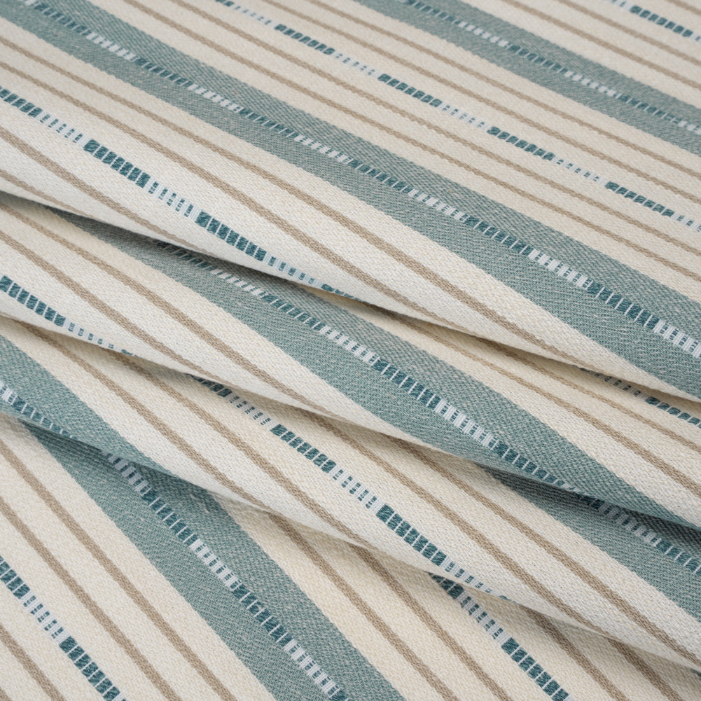 Recycled Polyester Twill Jacquard - Seaspray Stripes and Dashes - British Imported