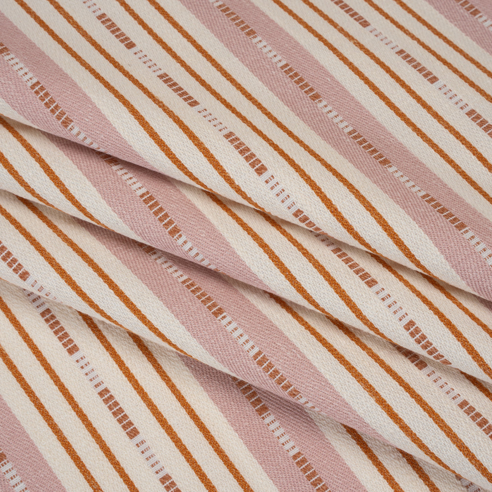 Recycled Polyester Twill Jacquard - Tangerine Stripes and Dashes - British Imported